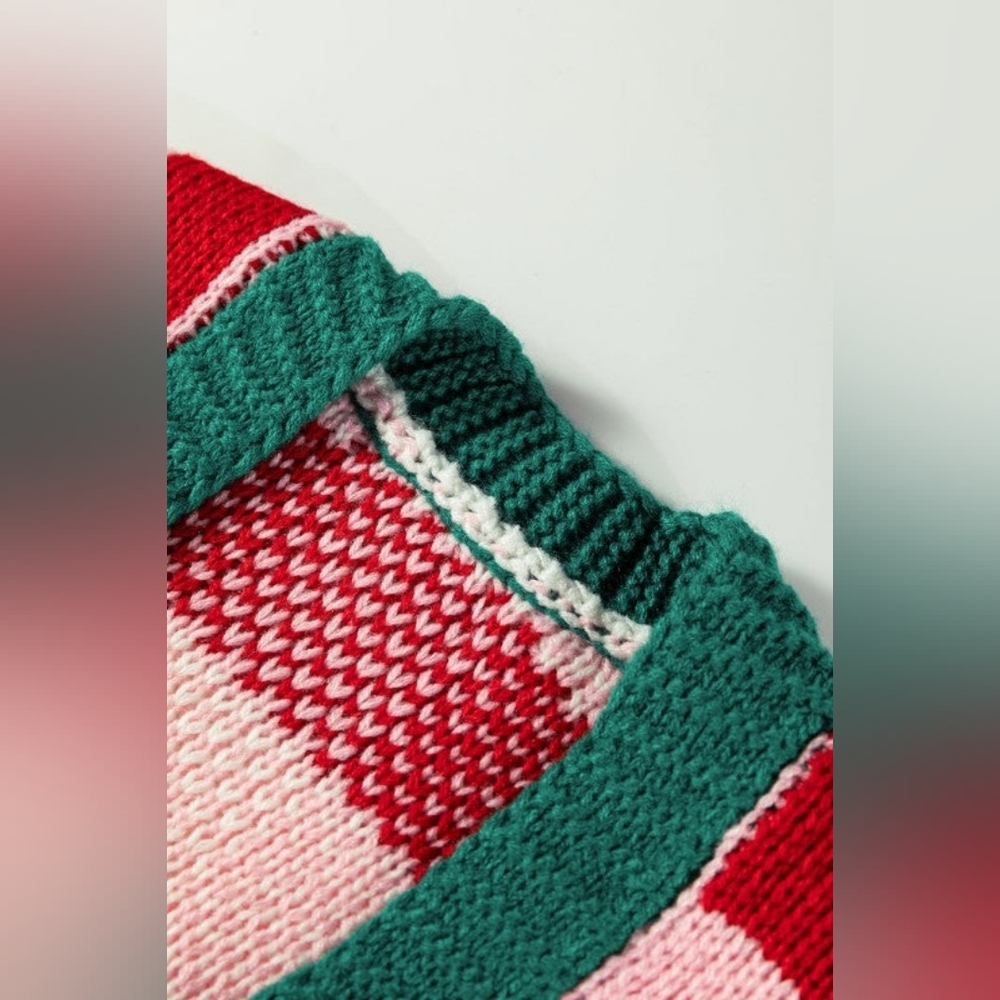 Christmas Plaid Bow Open Front Sweater Knit Cardigan - Picture 6 of 9